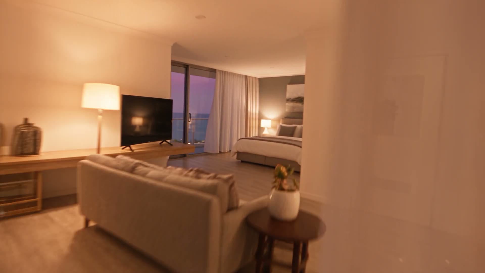 Apartment interior overlooking the sea, from your intro film