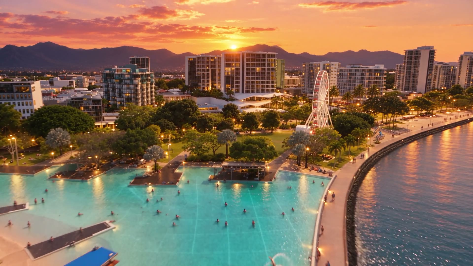 Cairns waterfront at sunset